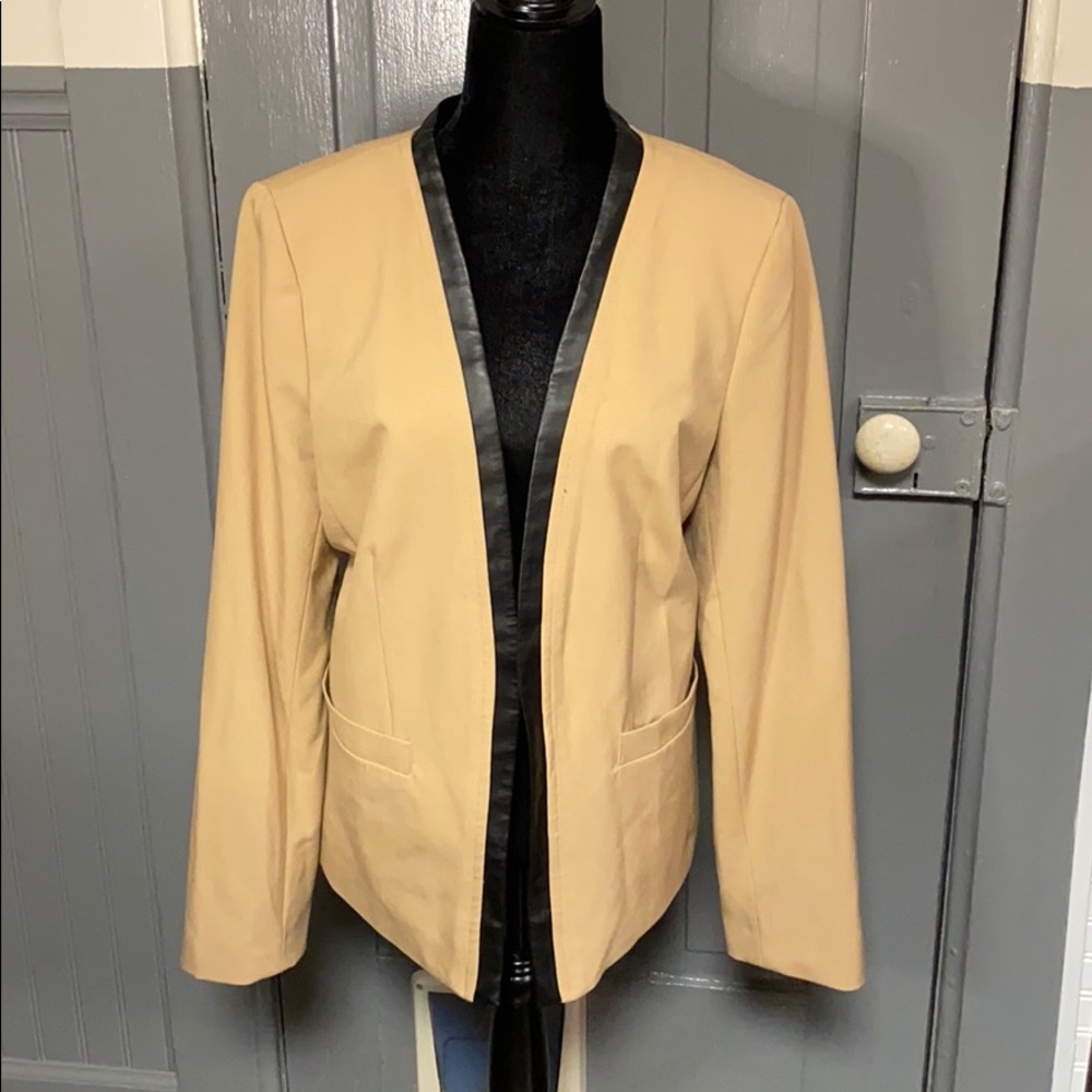 Calvin Klein Camel & Black Trim Open Front Blazer